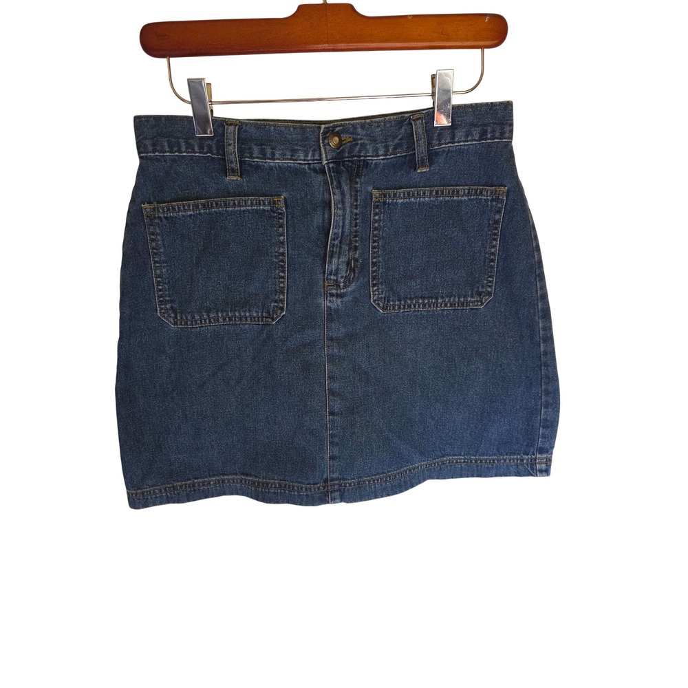 Vintage Bugle Boy Original Denim Mini Skirt Medium Wash Patch Pocket Womens 6